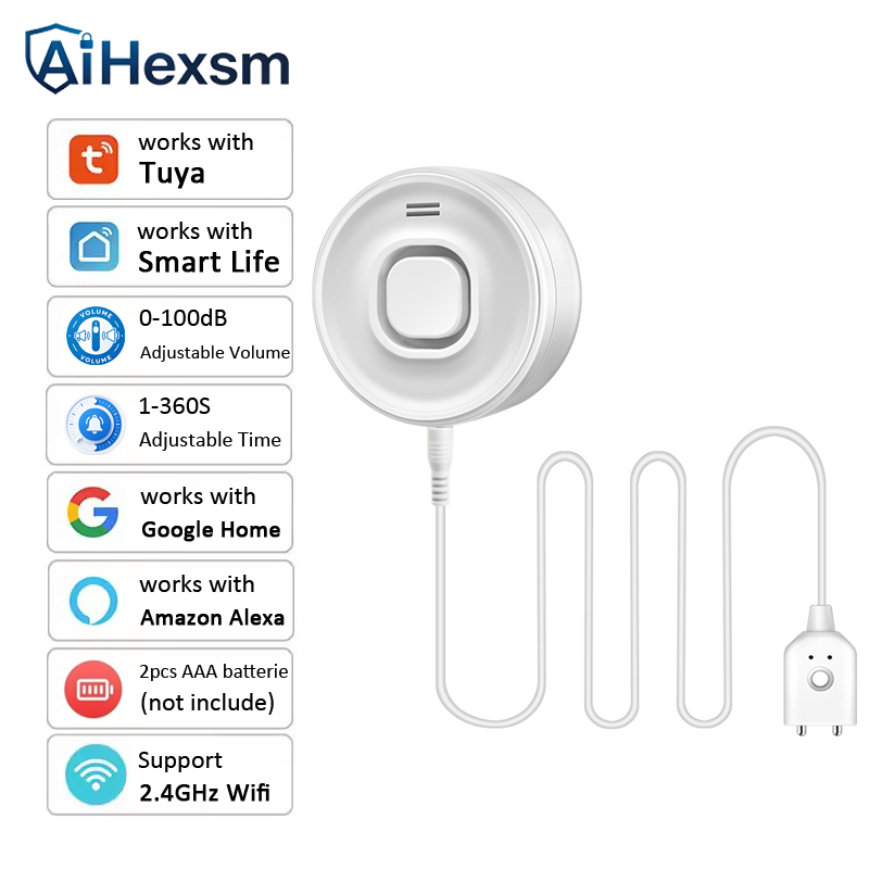 Home Assistant Tuya - Czujnik wycieku wody 100DB Regulowany dźwięk